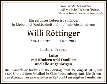 Traueranzeige von Willi Röttinger von Offenbach