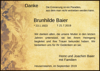 Traueranzeige von Brunhilde Baier von Offenbach