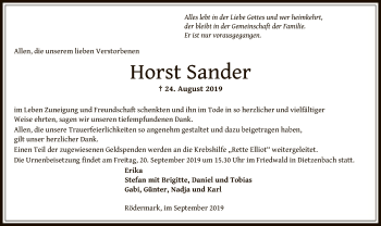 Traueranzeige von Horst Sander von Offenbach