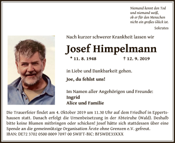 Traueranzeige von Josef Himpelmann von Offenbach