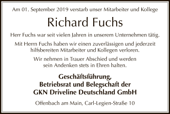 Traueranzeige von Richard Fuchs von Offenbach