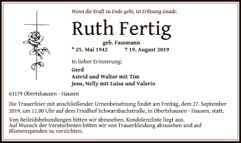 Traueranzeige von Ruth Fertig von Offenbach