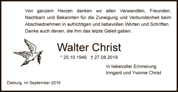 Traueranzeige von Walter Christ von Offenbach