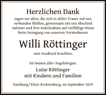 Traueranzeige von Willi Röttinger von Offenbach