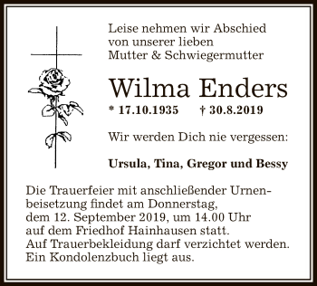 Traueranzeige von Wilma Enders von Offenbach