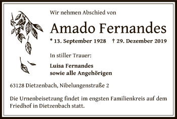 Traueranzeige von Amado Fernandes von Offenbach