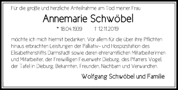 Traueranzeige von Annemarie Schwöbel von Offenbach