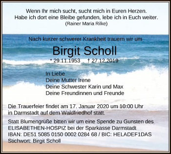 Traueranzeige von Birgit Scholl von Offenbach