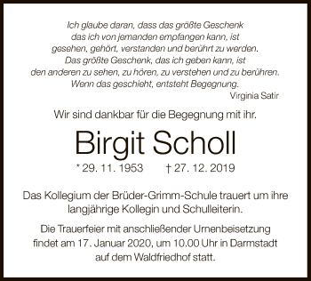 Traueranzeige von Birgit Scholl von Offenbach