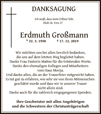 Traueranzeige von Erdmuth Großmann von Offenbach