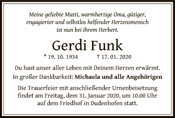 Traueranzeige von Gerdi Funk von Offenbach