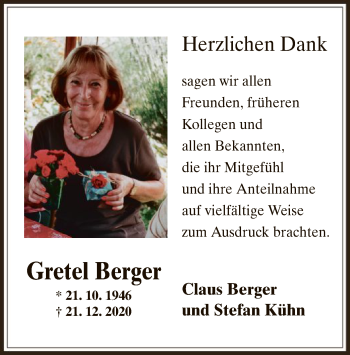 Traueranzeige von Gretel Berger von Offenbach