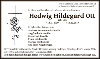 Traueranzeige von Hedwig Hildegard Ott von Offenbach