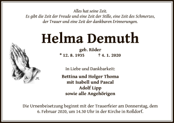 Traueranzeige von Helma Demuth von Offenbach