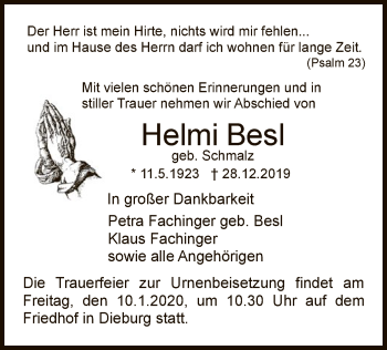 Traueranzeige von Helmi Besl von Offenbach