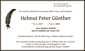 Traueranzeige von Helmut Peter Günther von Offenbach