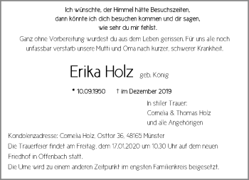 Traueranzeige von Holz Erika von Offenbach