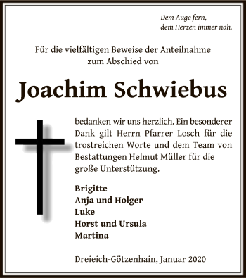 Traueranzeige von Joachim Schwiebus von Offenbach