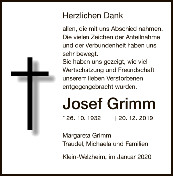 Traueranzeige von Josef Grimm von Offenbach