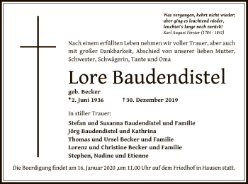 Traueranzeige von Lore Baudendistel von Offenbach