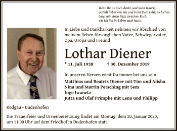 Traueranzeige von Lothar Diener von Offenbach