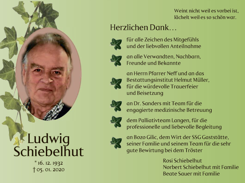  Traueranzeige für Ludwig Schiebelhut vom 30.01.2020 aus Offenbach