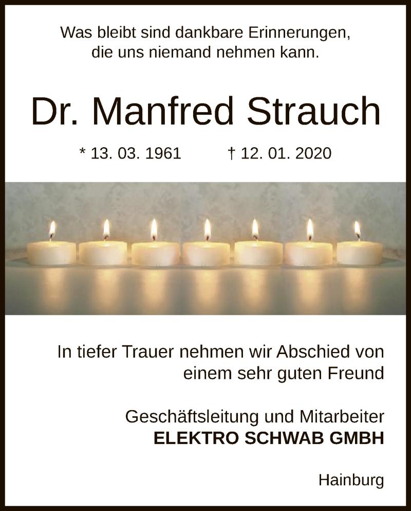  Traueranzeige für Manfred Strauch vom 25.01.2020 aus Offenbach