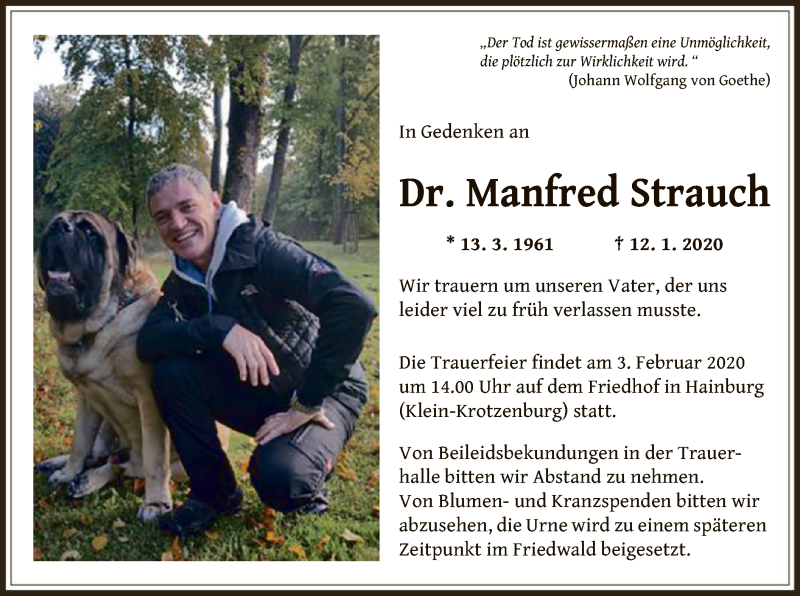  Traueranzeige für Manfred Strauch vom 29.01.2020 aus Offenbach