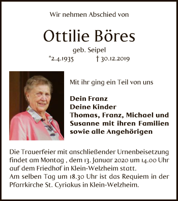 Traueranzeige von Ottilie Böres von Offenbach