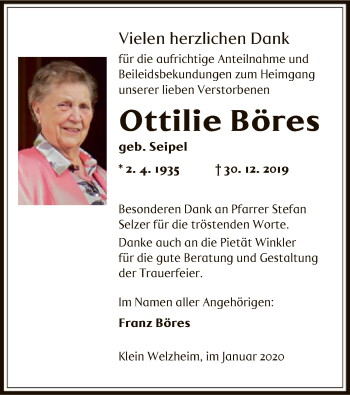 Traueranzeige von Ottilie Böres von Offenbach