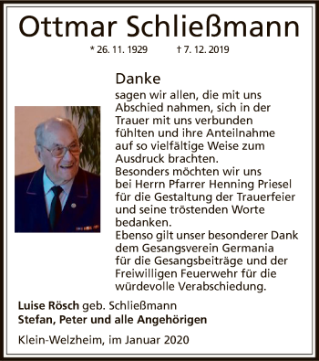 Traueranzeige von Ottmar Schließmann von Offenbach