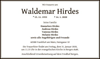 Traueranzeige von Waldemar Hirdes von Offenbach