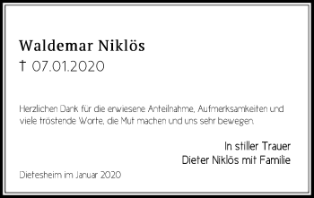 Traueranzeige von Waldemar Niklös von Offenbach