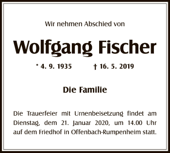 Traueranzeige von Wolfgang Fischer von Offenbach