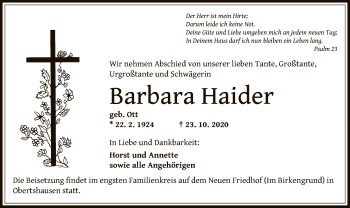 Traueranzeige von Barbara Haider von OF