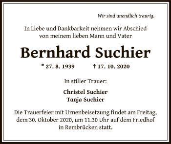 Traueranzeige von Bernhard Suchier von OF