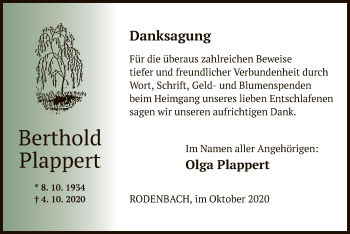 Traueranzeige von Berthold Plappert von OF