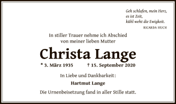 Traueranzeige von Christa Lange von OF