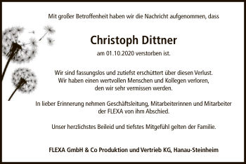 Traueranzeige von Christoph Dittner von OF