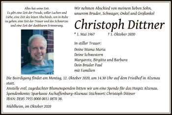 Traueranzeige von Christoph Dittner von OF