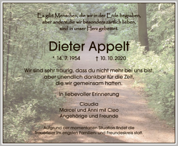 Traueranzeige von Dieter Appelt von OF