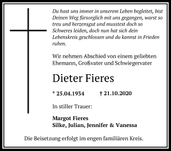 Traueranzeige von Dieter Fieres von OF