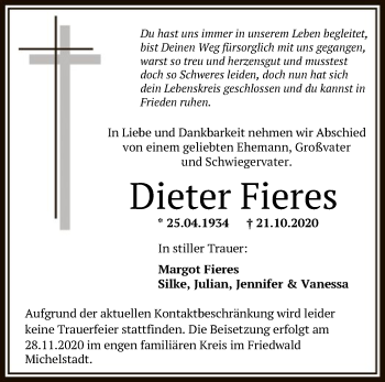 Traueranzeige von Dieter Fieres von OF