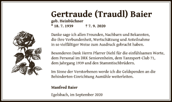 Traueranzeige von Gertraude Baier von OF