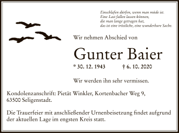 Traueranzeige von Gunter Baier von OF