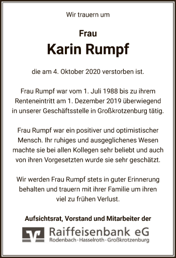 Traueranzeige von Karin Rumpf von OF