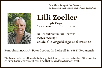 Traueranzeige von Lilli Zoeller von OF