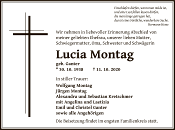 Traueranzeige von Lucia Montag von OF