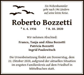 Traueranzeige von Roberto Bozzetti von OF