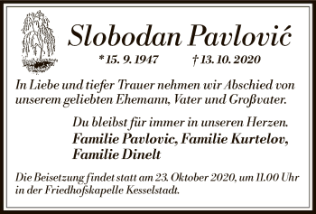 Traueranzeige von Slobodan Pavlovic von OF